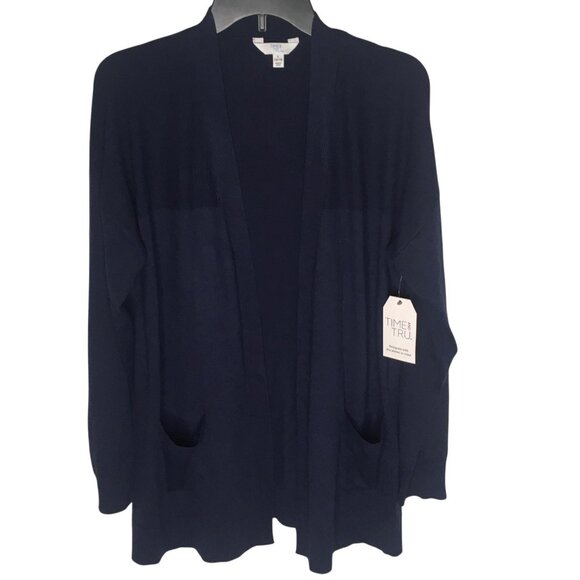 Time and Tru Cardigan Womens Large 12-14 Dark Navy Open  Pockets Lightweight - Picture 1 of 16